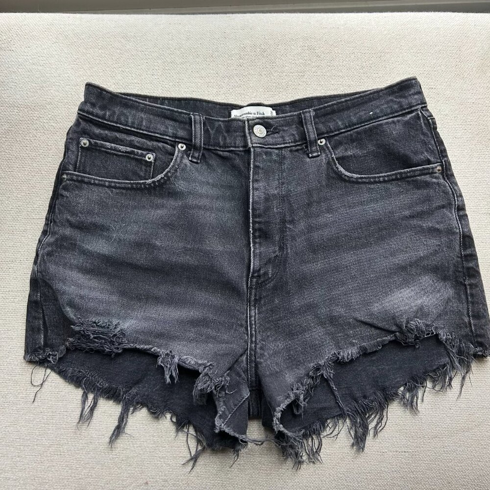 Abercrombie High Rise Mom Shorts Faded Black Raw Hem